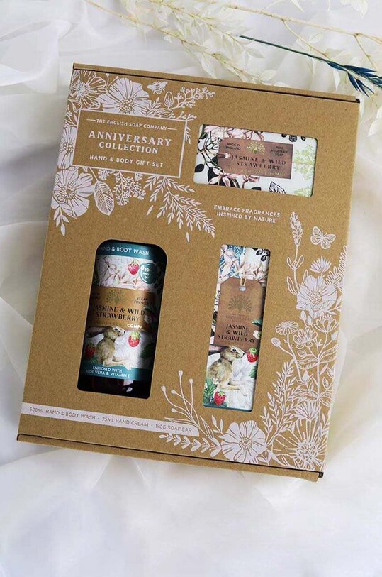Komplet mila, kreme za roke in gela za umivanje The English Soap Company Jasmine and Wild Strawberry 3-pack pisana SSGB005