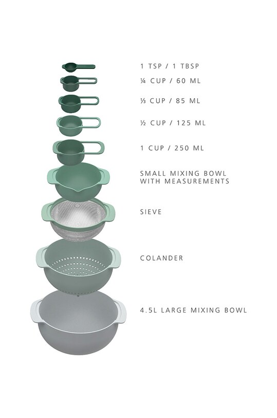 Joseph Joseph set de accesorii de bucătărie: boluri și căni de măsurat Nest (9-pack) verde 40112