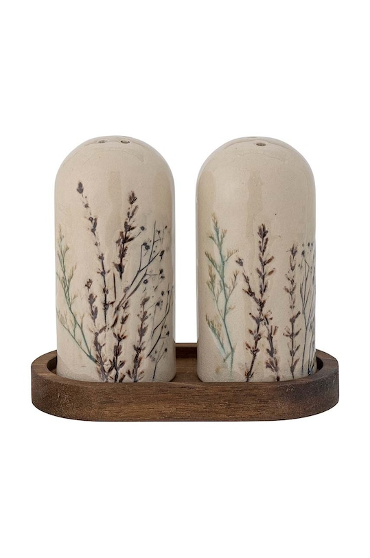 Bloomingville solniczka i pieprzniczka z podstawką Bea brązowy 82058377