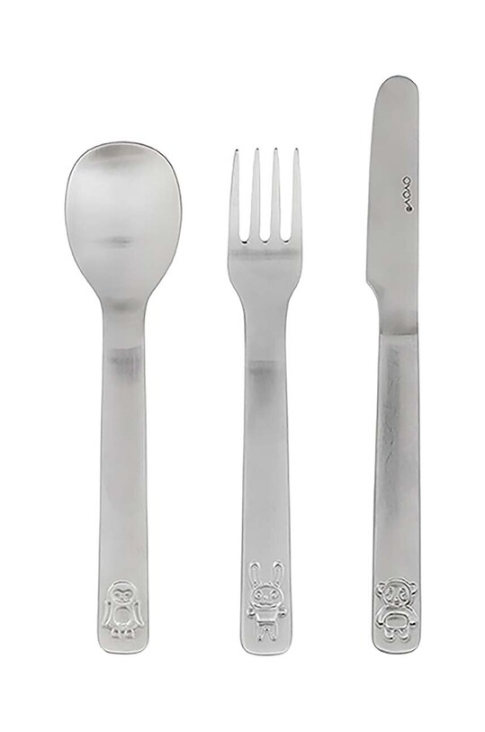 OYOY set de tacâmuri pentru copii We Love Animals 3-pack gri M107122