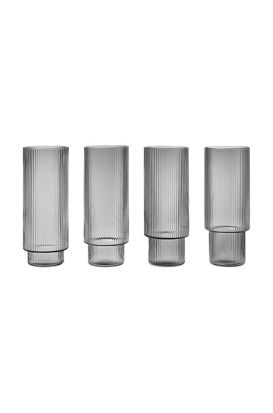 Sada sklenic na nápoje ferm LIVING Ripple Long Drink Glasses 4-pack šedá 100128112