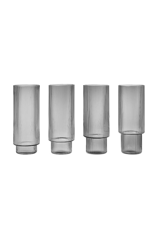 Набор стаканов для коктейлей ferm LIVING Ripple Long Drink Glasses 4 шт серый 100128112