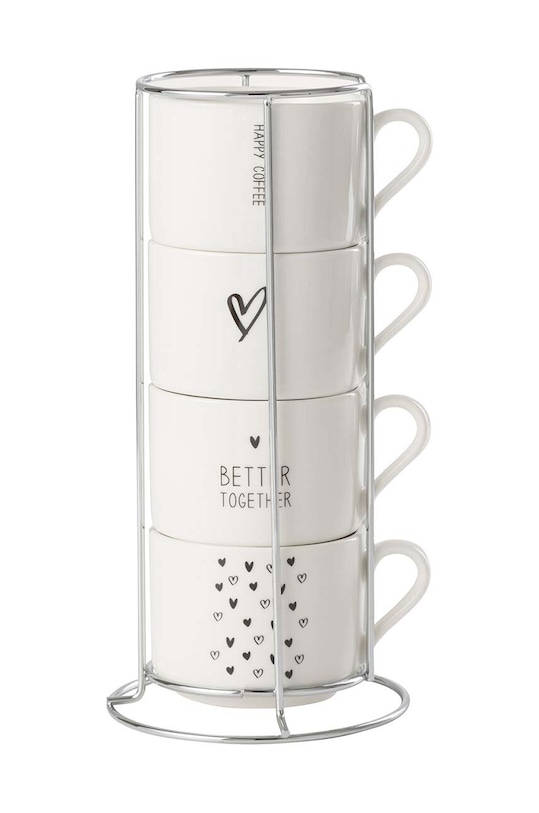 Sada hrnčekov so stojanom J-Line Mugs Love 4-pak biela 28385