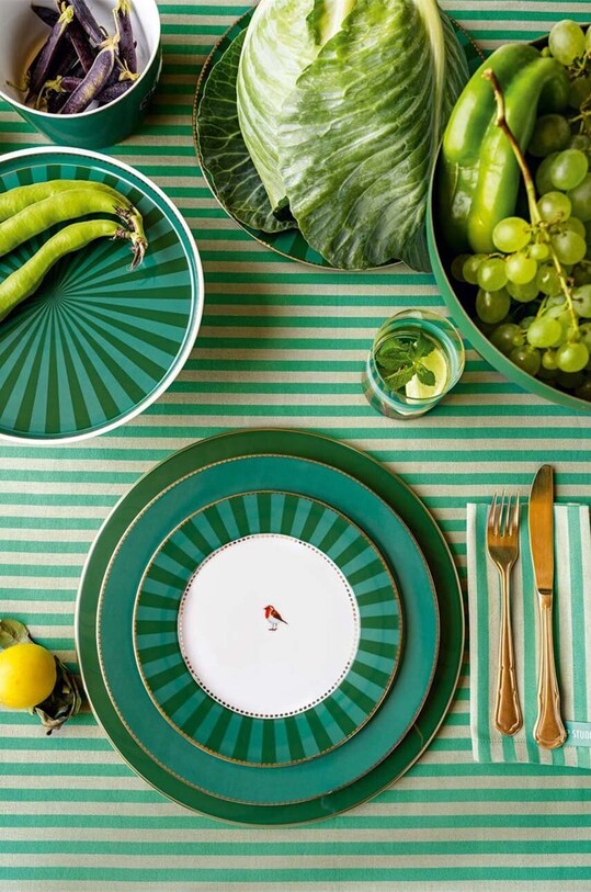 Bucătărie și bar Pip Studio un set de farfurii Love Birds Stripes Eme 6-pack 51001465 verde