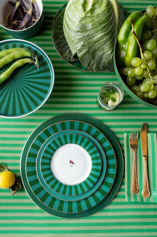 Kuchnia i bar Pip Studio zestaw talerzy Love Birds Stripes Eme 6-pack 51001463 zielony