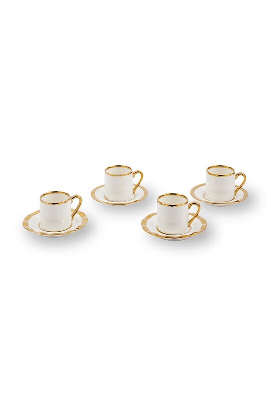 Pols Potten set de cești cu farfurioare pentru 4 persoane Golden Finds 110 ml alb 230.400.636