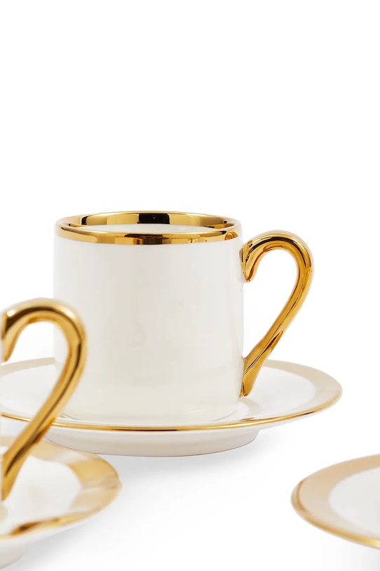 Sada šálok s podšálkami pre 4 osoby Pols Potten Golden Finds 110 ml 230.400.636 biela AA00