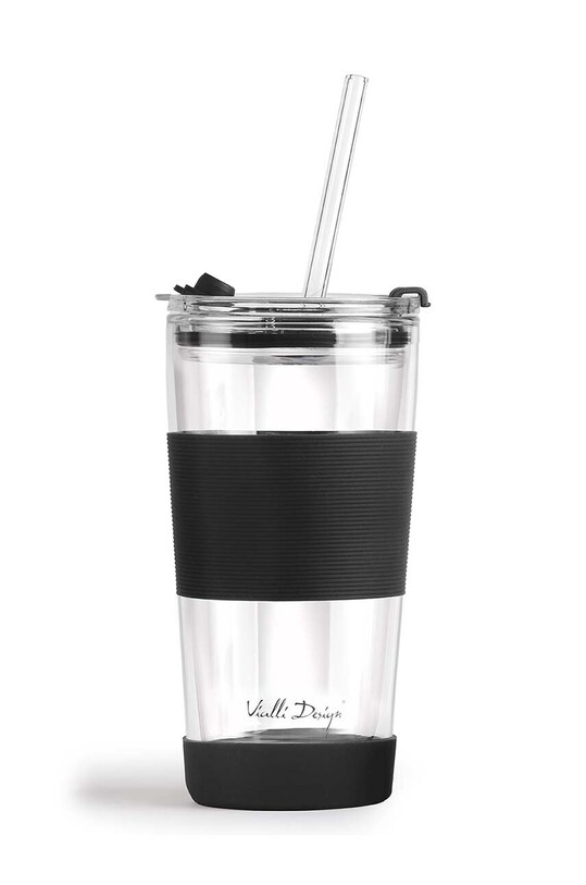 Vialli Design kubek termiczny ze słomką Fuori 600 ml czarny 30374.