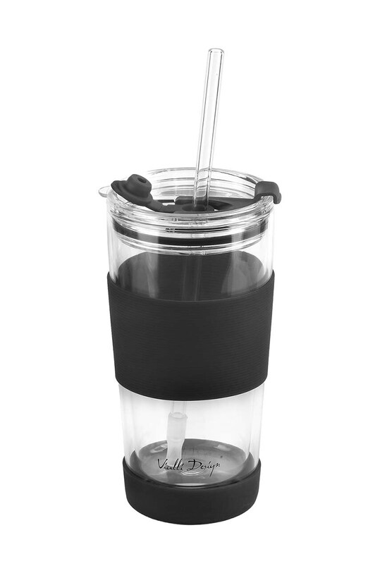 Термочаша със сламка Vialli Design Fuori 600 ml 30374. черен AA00