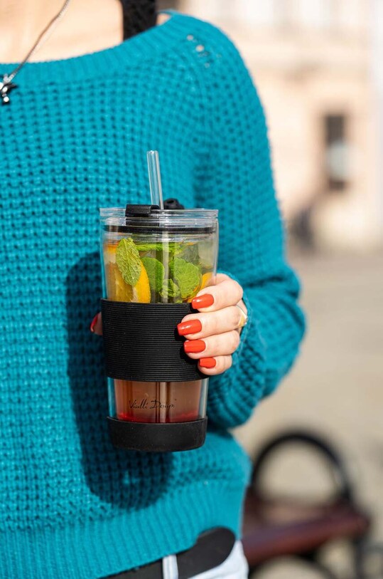 Термочаша със сламка Vialli Design Fuori 600 ml черен 30374.