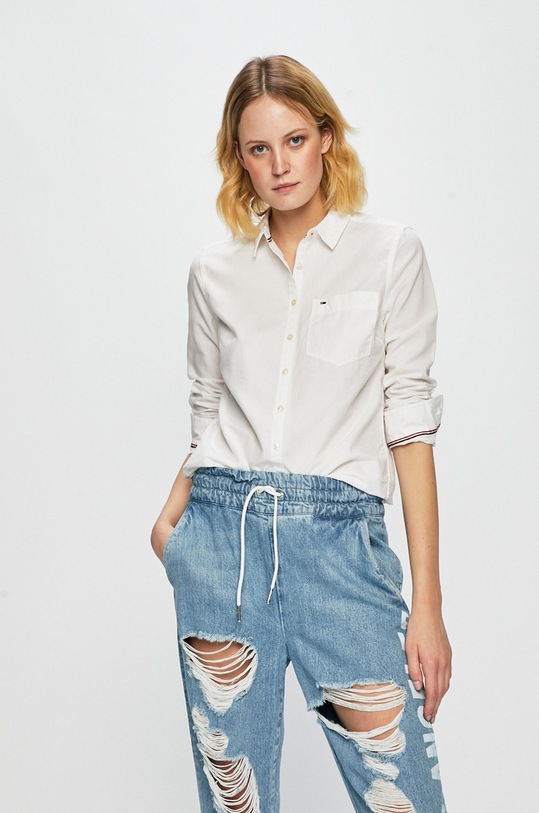 Tommy Jeans - Košeľa jednofarebný biela DW0DW04433