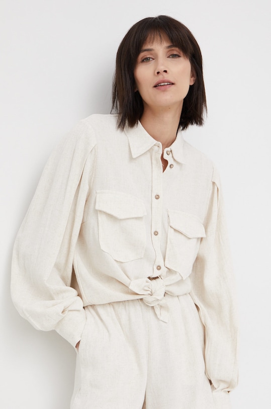 Y.A.S koszula z domieszką lnu regular beżowy 26025742