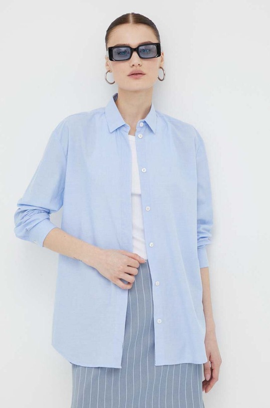 Bombažna srajca Samsoe Samsoe modra F00023075