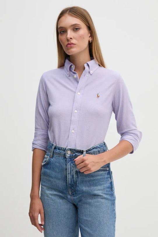 Одежда Хлопковая рубашка Polo Ralph Lauren 211924258 фиолетовой