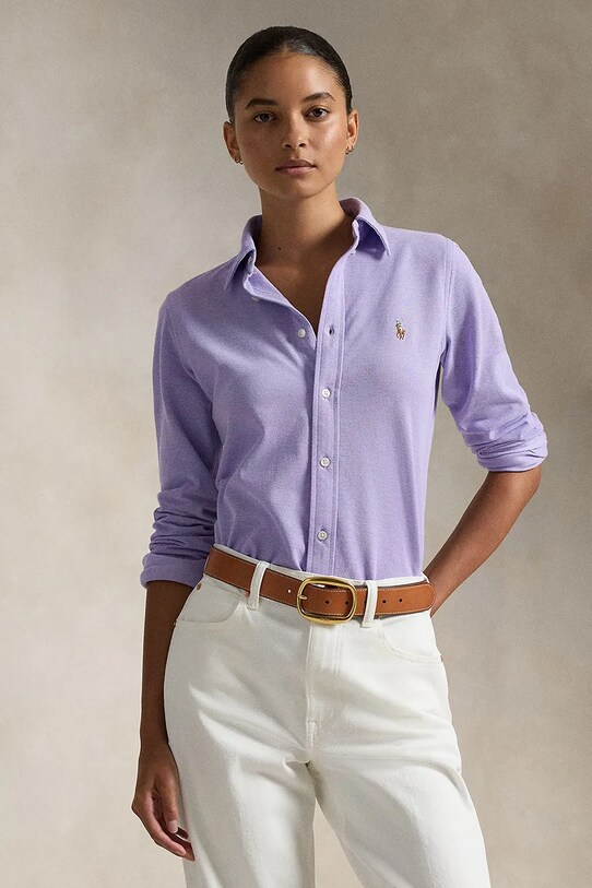 Хлопковая рубашка Polo Ralph Lauren фиолетовой 211924258