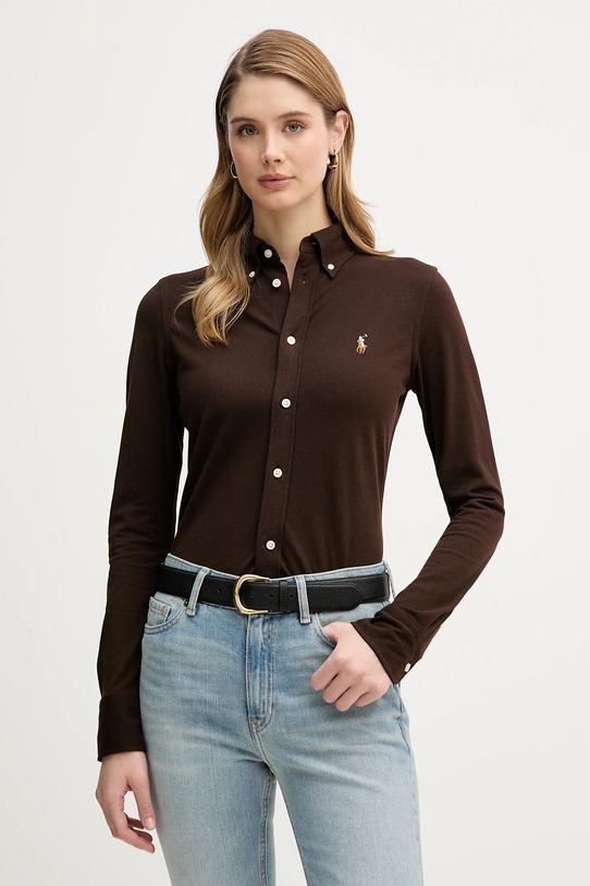 Polo Ralph Lauren koszula bawełniana bawełna brązowy 211924258