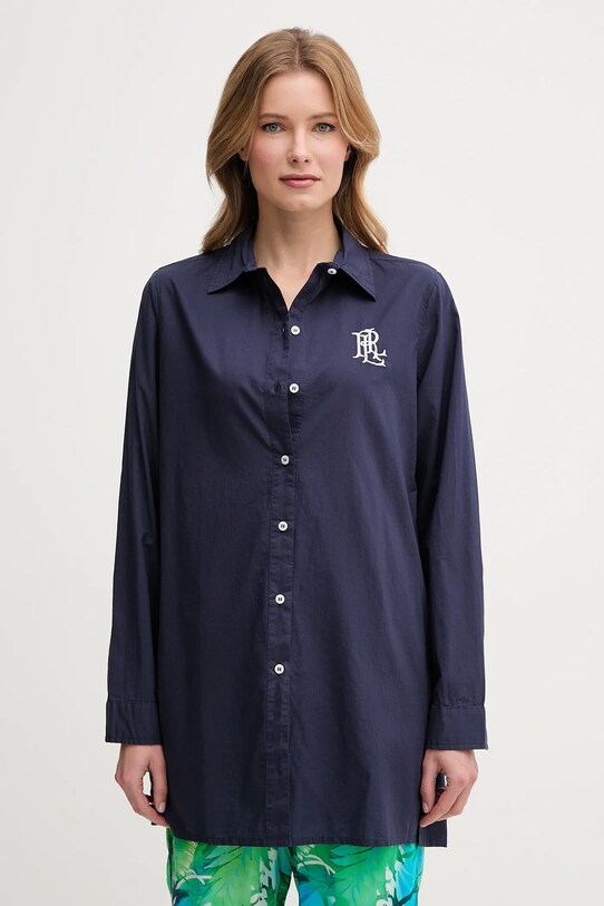 Lauren Ralph Lauren cămașă din bumbac lung bleumarin 20529276