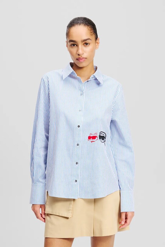 Karl Lagerfeld koszula bawełniana IKON nadruk niebieski A2W11032