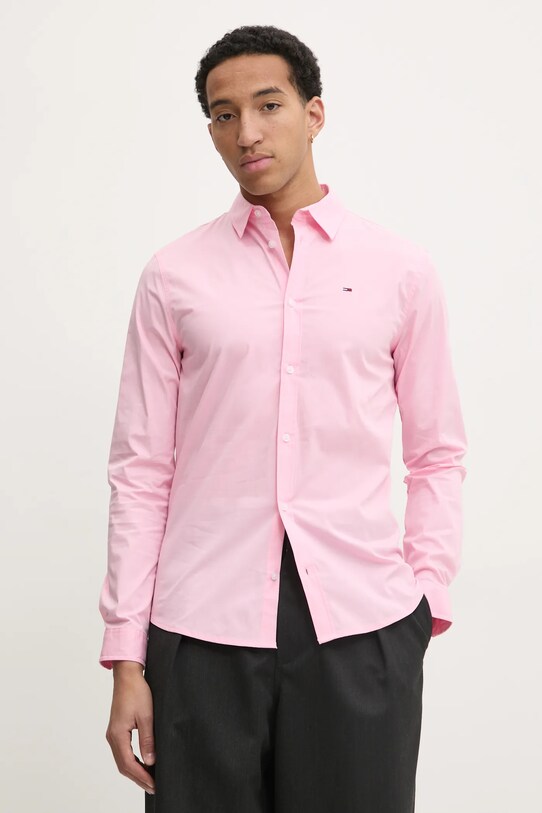 Πουκάμισο Tommy Jeans slim ροζ DM0DM04405