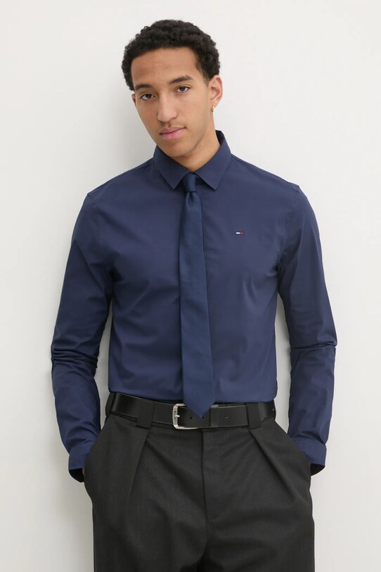 Πουκάμισο Tommy Jeans slim σκούρο μπλε DM0DM04405