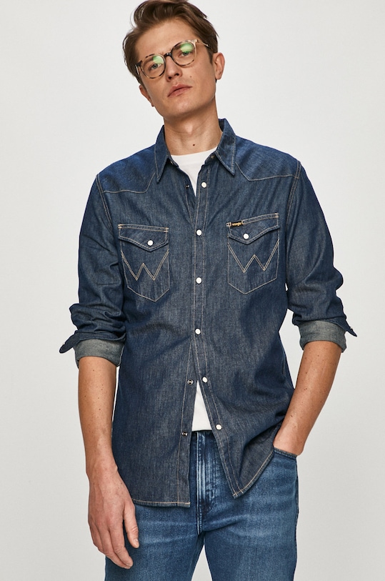 Wrangler - Памучна риза стандартна тъмносин W5F25K098