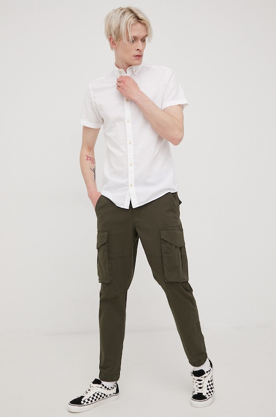 Odzież Jack & Jones koszula z domieszką lnu 12196821.White biały