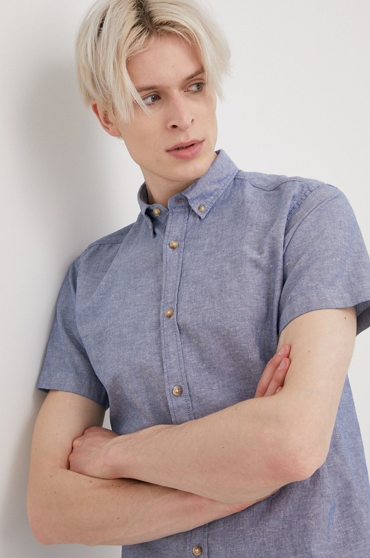 Jack & Jones koszula z domieszką lnu casual niebieski 12196821.FadedDenim