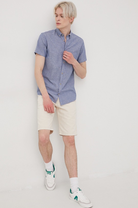Odzież Jack & Jones koszula z domieszką lnu 12196821.FadedDenim niebieski