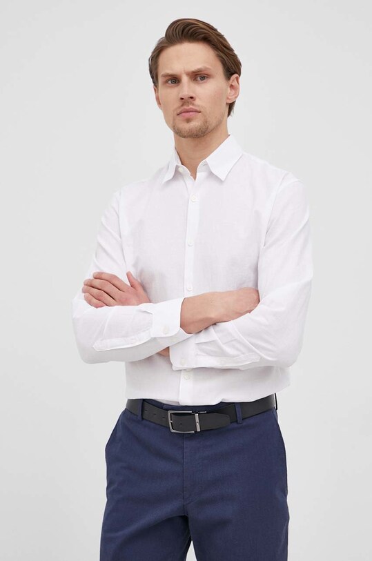 Košulja s dodatkom lana Selected Homme 16078867.White bijela