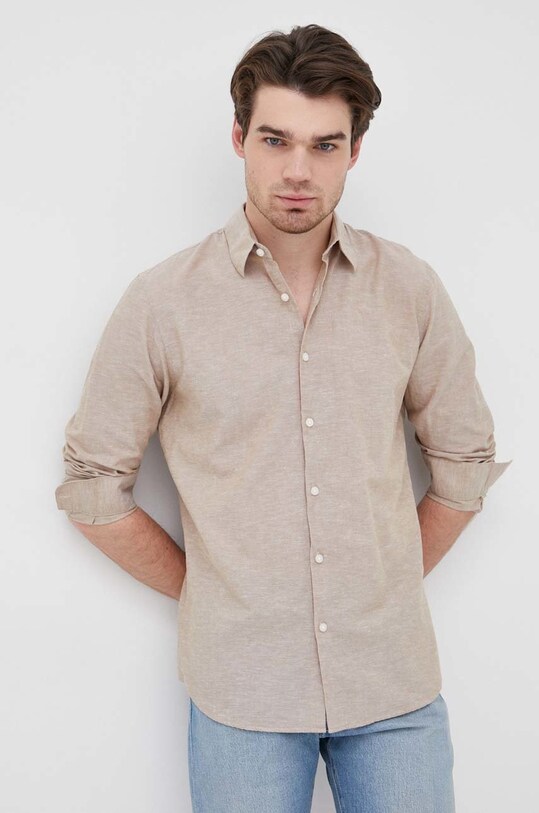 Selected Homme koszula z domieszką lnu 16078867.Kelp brązowy