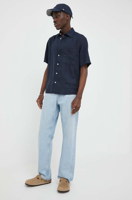 Marc O'Polo koszula lniana M23742841018 granatowy AA00