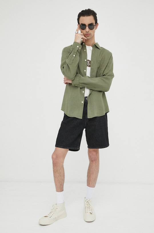 Odzież Marc O'Polo koszula lniana M23742842158 zielony