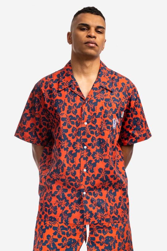 Billionaire Boys Club cămașă din bumbac Hibiscus Camo S/S Bowling Shirt scurt rosu B22216