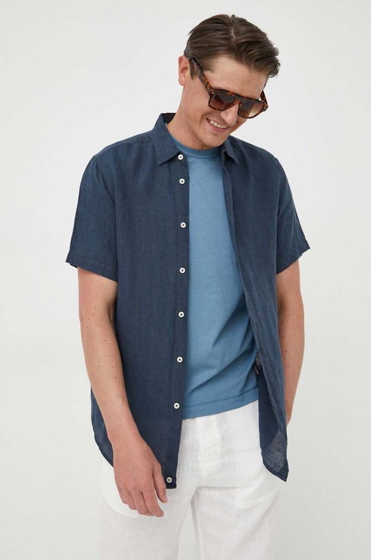 United Colors of Benetton koszula lniana regular granatowy 5BKU5QJH8.904