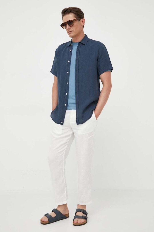 United Colors of Benetton koszula lniana 5BKU5QJH8.904 granatowy AA00