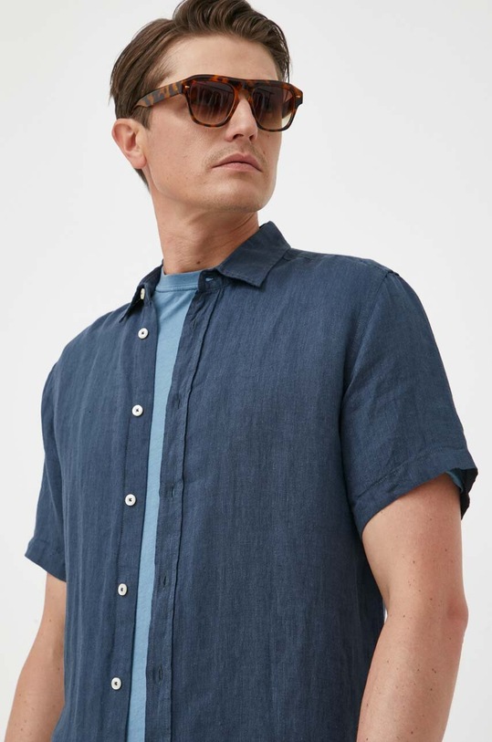 United Colors of Benetton koszula lniana granatowy 5BKU5QJH8.904