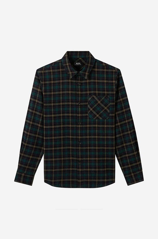 A.P.C. cămașă din lână Surchemise Trek verde COEZX.H02396