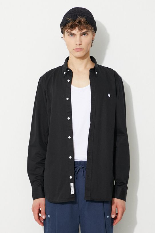 Βαμβακερό πουκάμισο Carhartt WIP Madison Shirt κανονικό μαύρο I023339