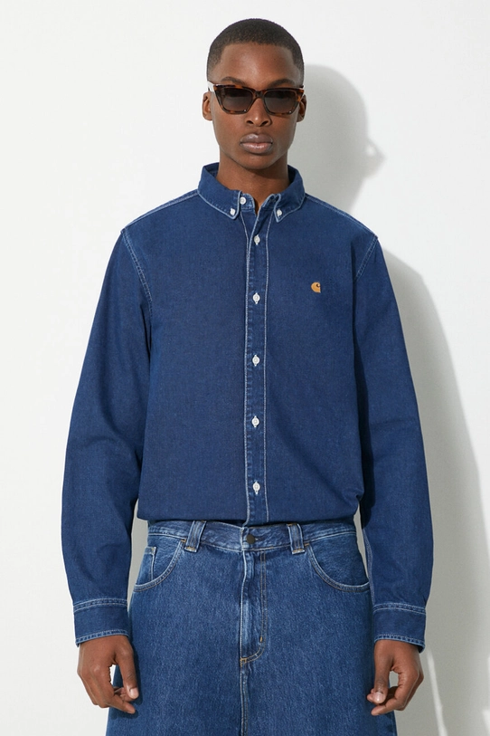 Carhartt WIP camicia di jeans Weldon Shirt cotone blu navy I031928