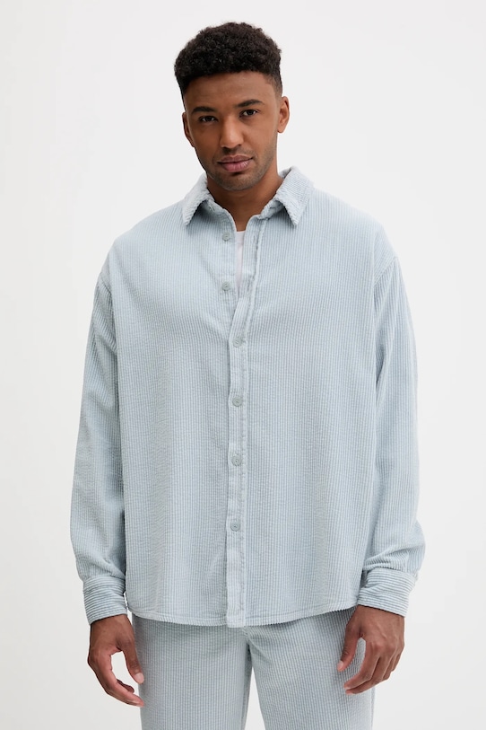 American Vintage cămașă din velur lung albastru MPADO06A