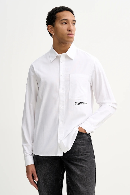 Βαμβακερό πουκάμισο Karl Lagerfeld Jeans μακρύ λευκό A3M16021