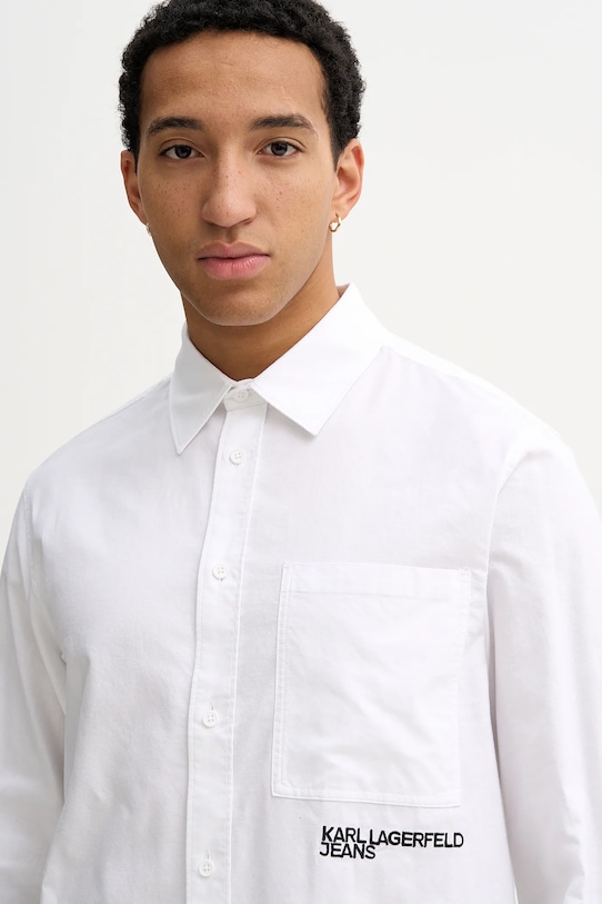 Βαμβακερό πουκάμισο Karl Lagerfeld Jeans λευκό A3M16021