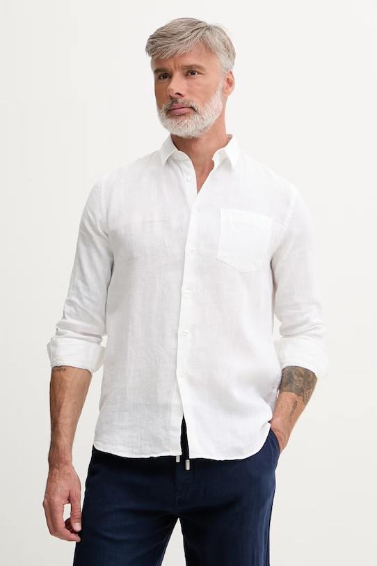 Vilebrequin koszula męska lniana CAROUBIS biały CRSD3U00