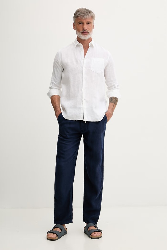 Vilebrequin koszula męska lniana CAROUBIS CRSD3U00 biały AA00