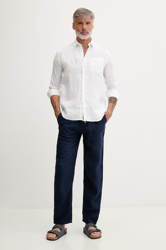 Vilebrequin koszula męska lniana CAROUBIS CRSD3U00 biały AA00