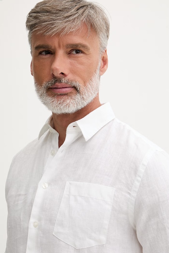 Vilebrequin koszula męska lniana CAROUBIS biały CRSD3U00