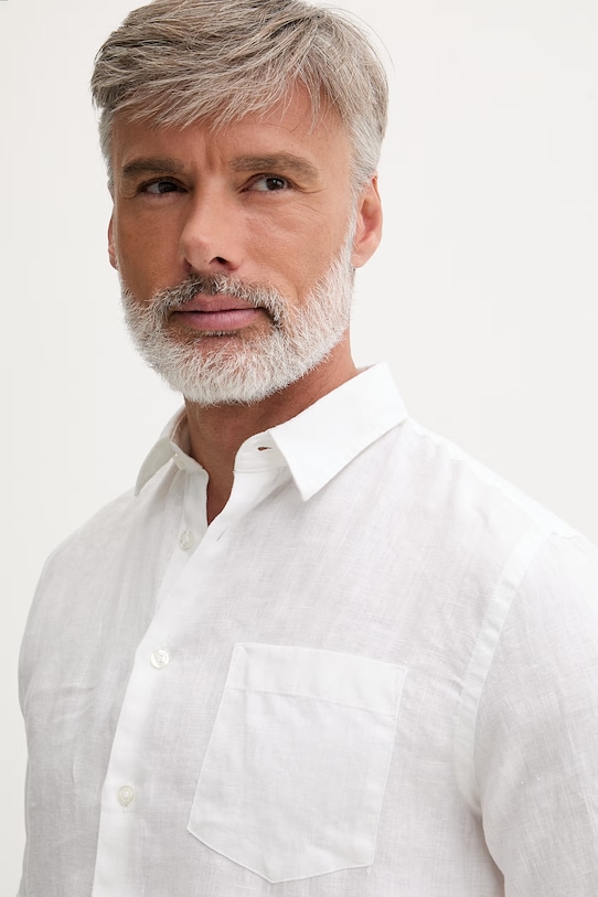 Vilebrequin koszula męska lniana CAROUBIS biały CRSD3U00