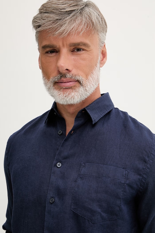 Vilebrequin koszula męska lniana CAROUBIS granatowy CRSD3U00