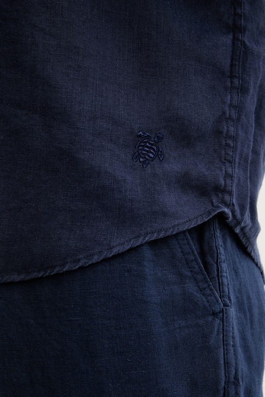 Vilebrequin koszula męska lniana CAROUBIS CRSD3U00 granatowy