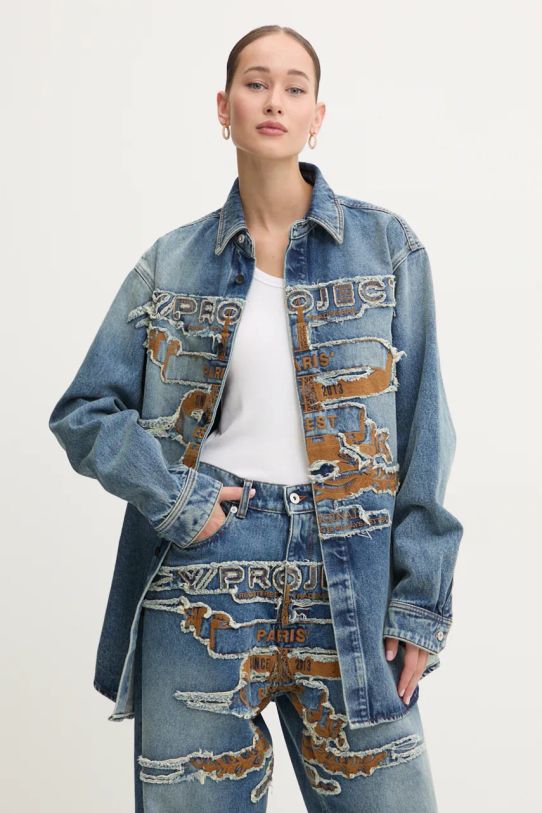 Odzież Y/Project koszula jeansowa EVERGREEN PARIS' BEST PATCH DENIM SHIRT 207SI002 niebieski